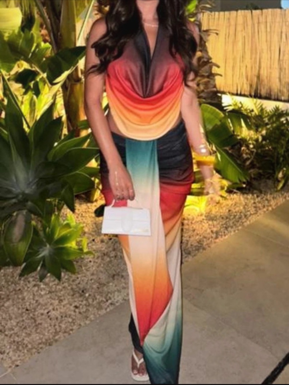 🌈Gradient Draped Maxi Dress - Multicolor